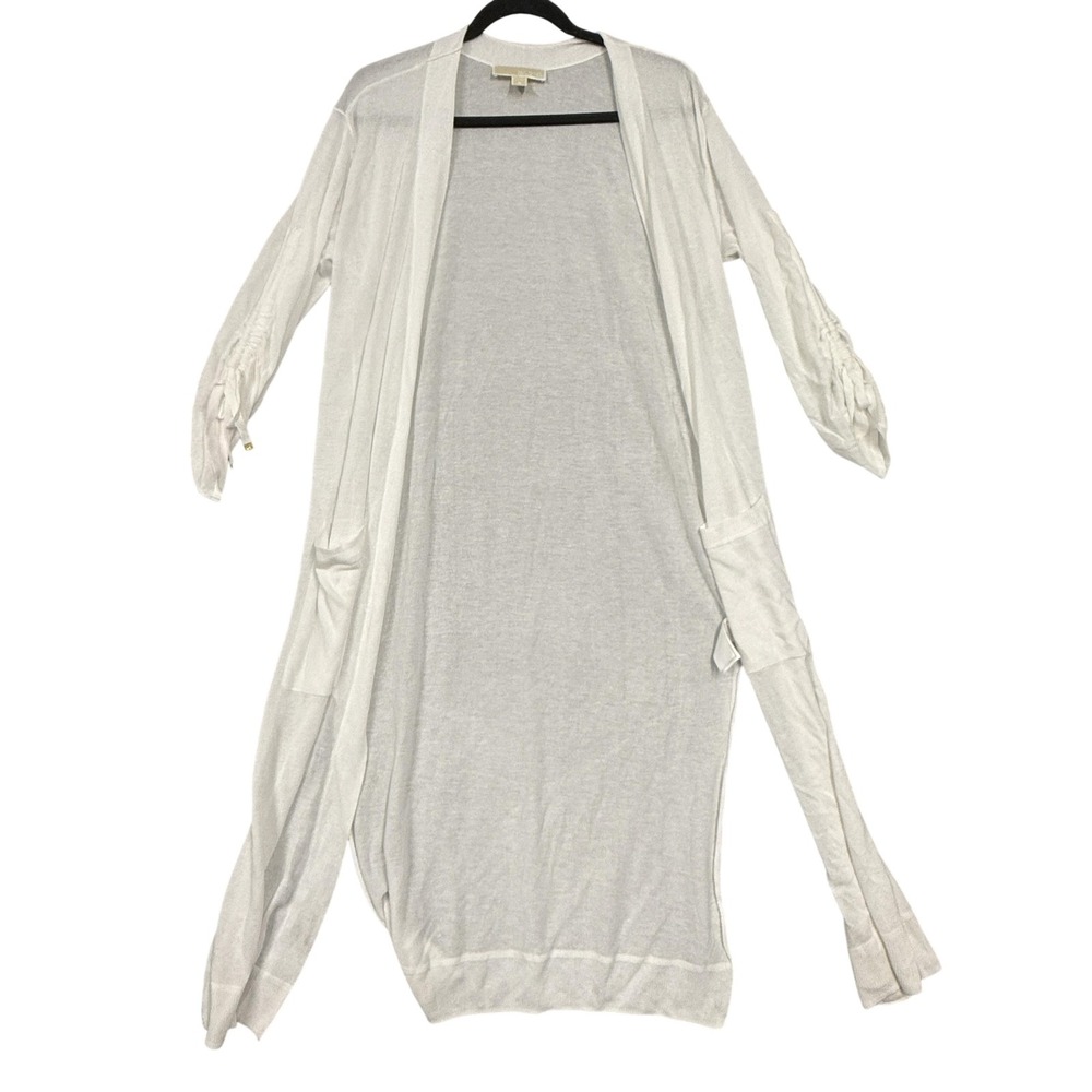 MICHAEL Michael Kors Cardigan Sweater Womens Medium White Duster Open Front Knit